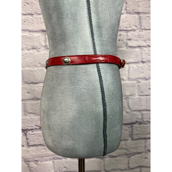 Vintage Nocona Red Leather Thin Belt with Silver Concho Details